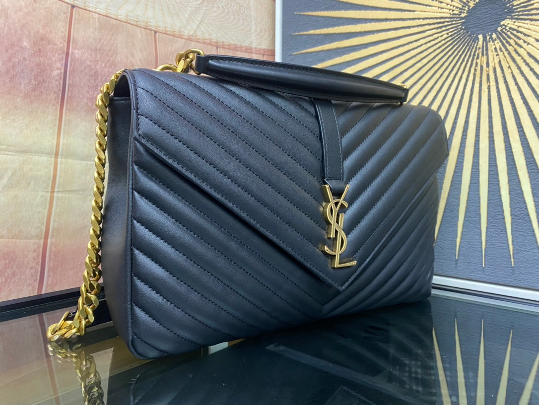 Saint Laurent College Medium Quilted Leather Shoulder Bag - Black