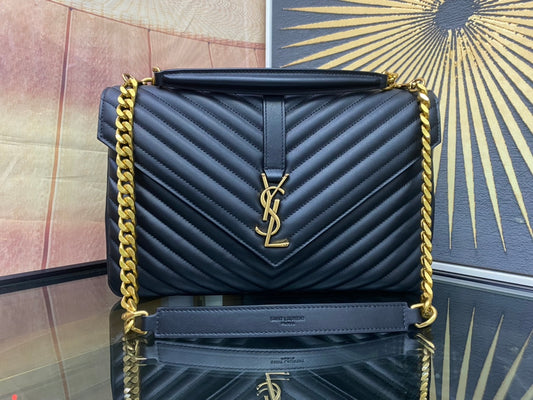 Saint Laurent College Medium Quilted Leather Shoulder Bag - Black