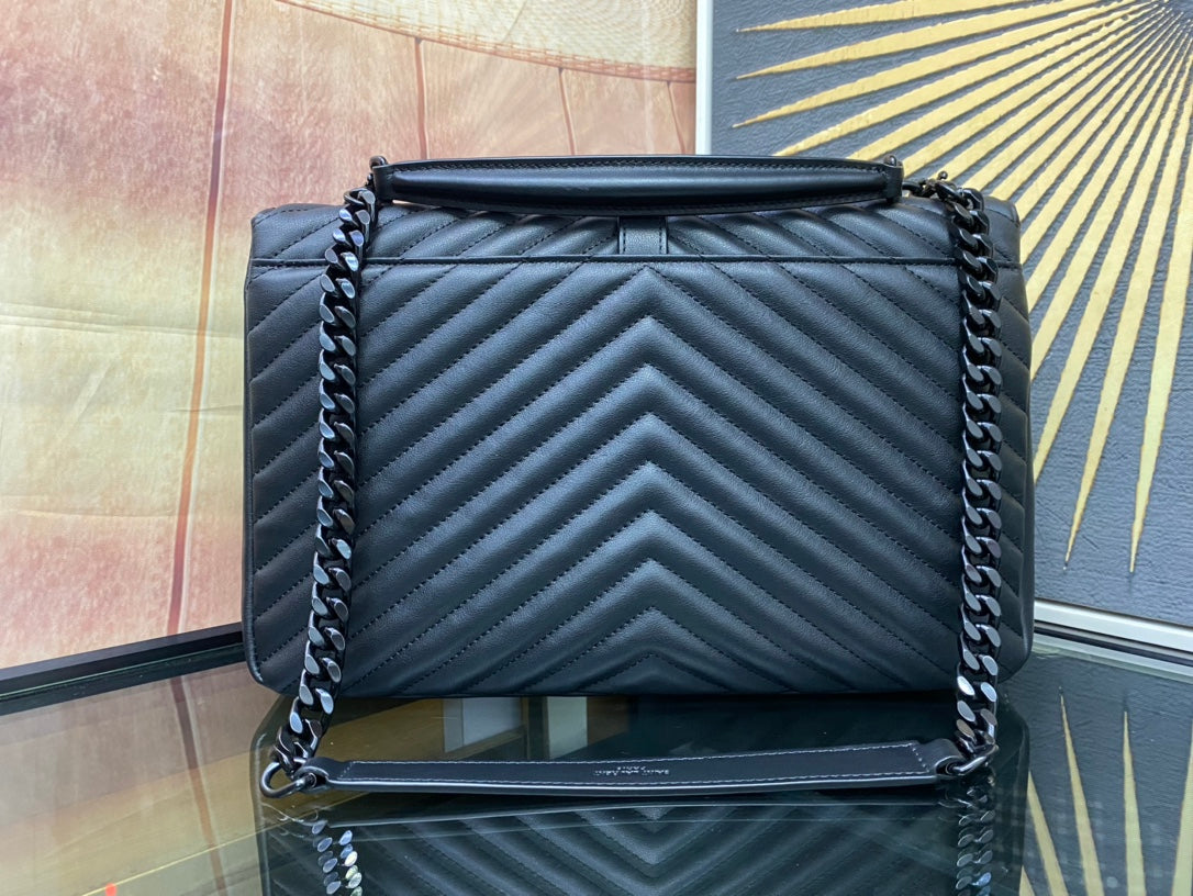 Saint Laurent Medium College Monogram Shoulder Bag - Black Quilted Leather