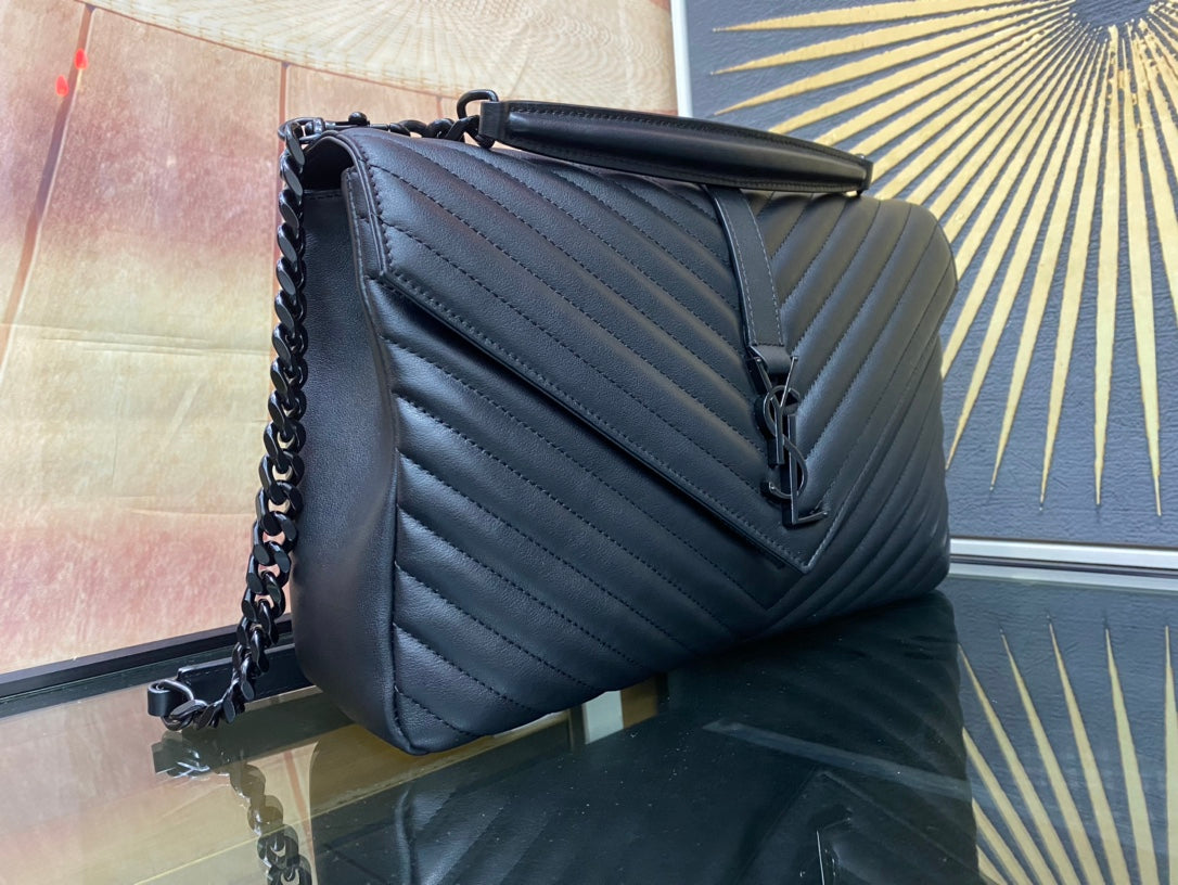 Saint Laurent Medium College Monogram Shoulder Bag - Black Quilted Leather