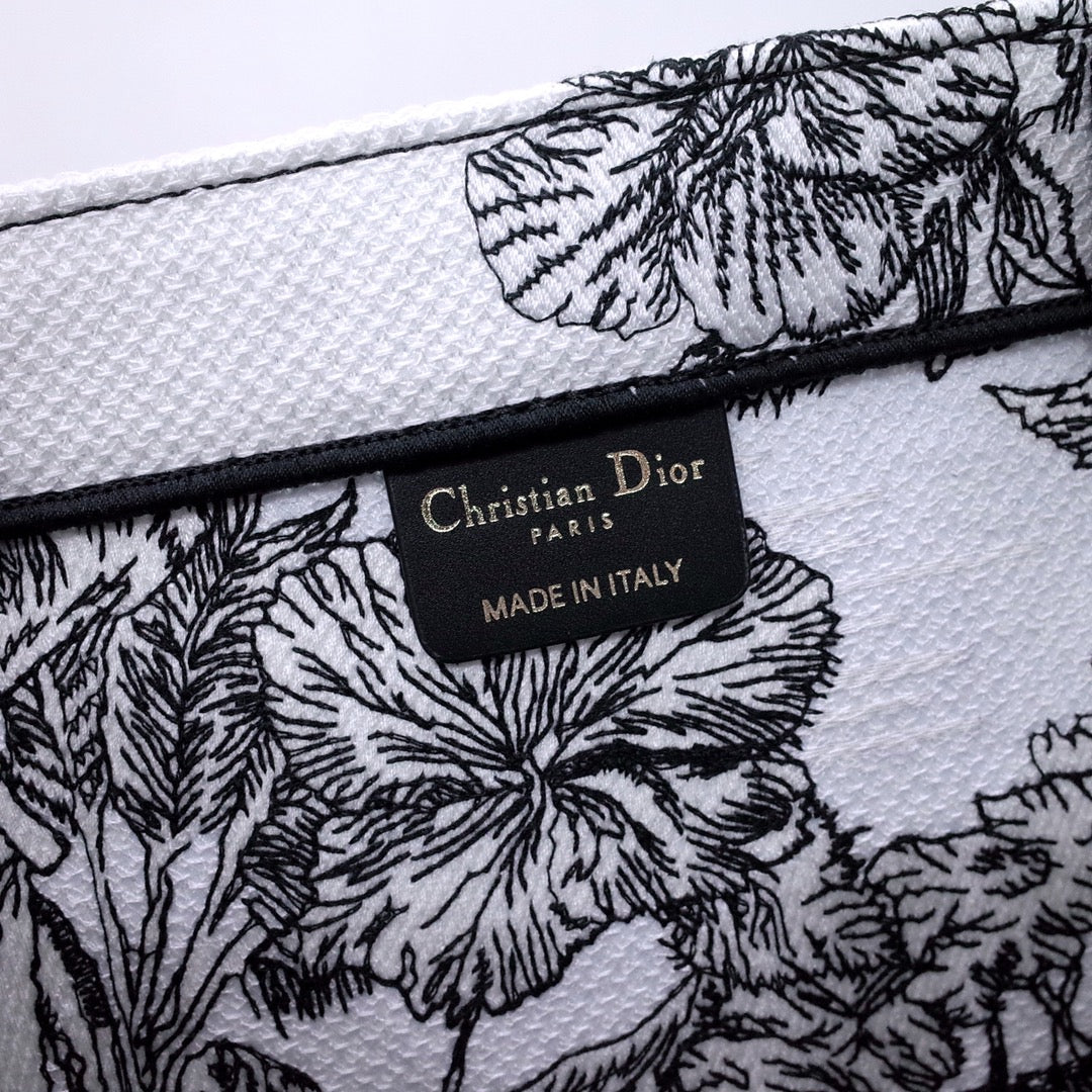 Christian Dior Large Book Tote Bag - Black and White Toile de Jouy Sauvage Embroidery