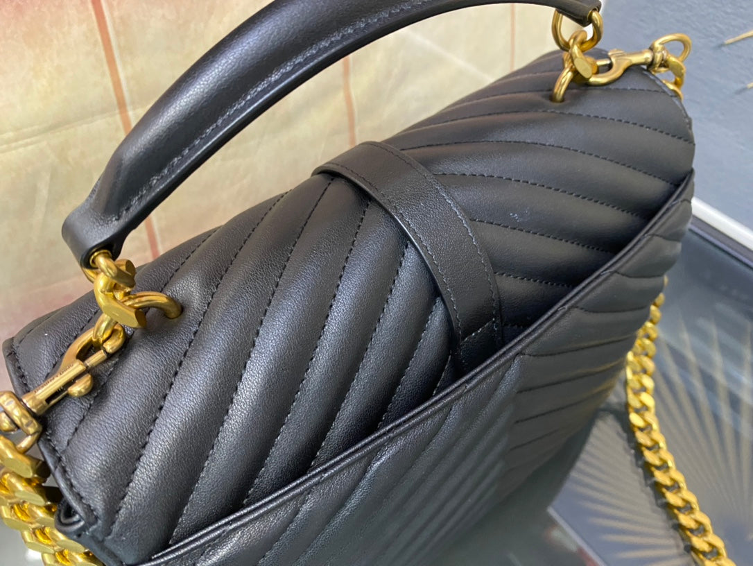Saint Laurent College Medium Shoulder Bag in Quilted Leather - Black