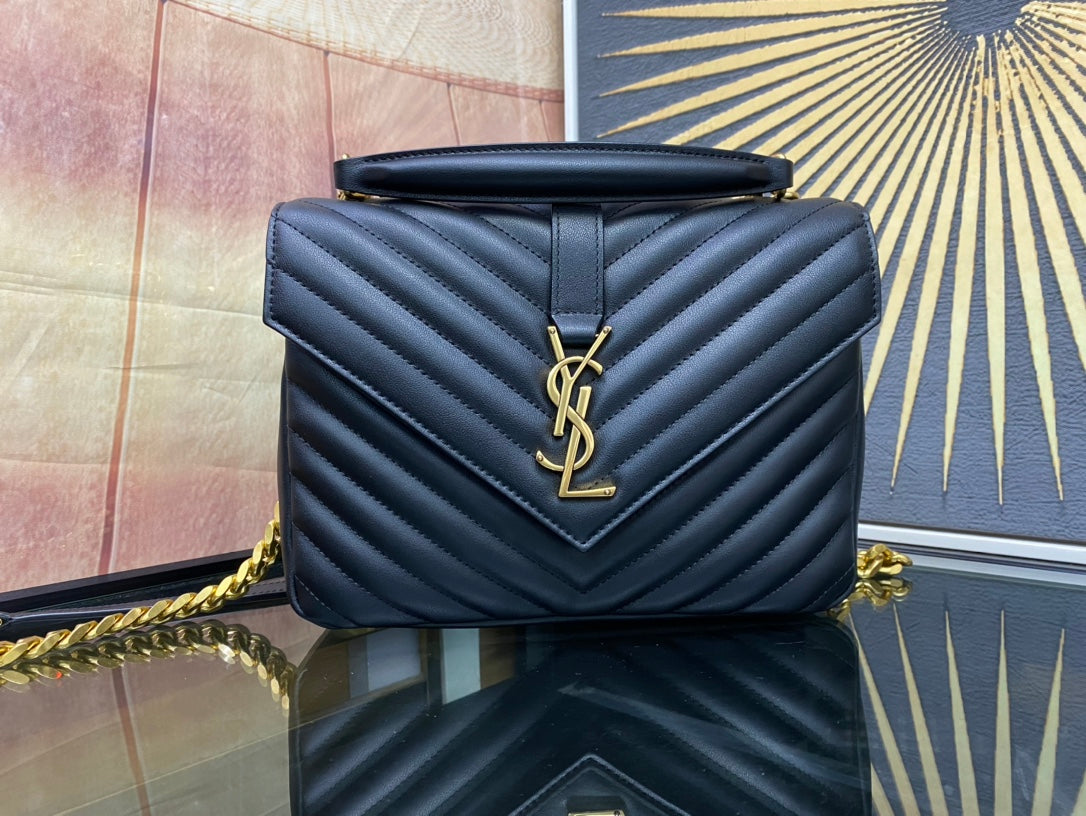 Saint Laurent College Medium Shoulder Bag in Quilted Leather - Black