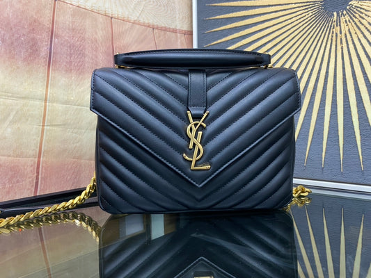Saint Laurent College Medium Shoulder Bag in Quilted Leather - Black