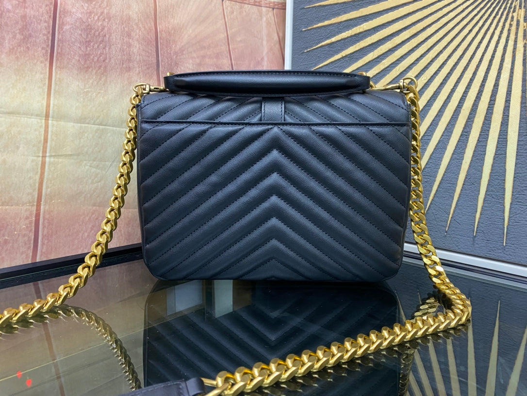 Saint Laurent College Medium Shoulder Bag in Quilted Leather - Black