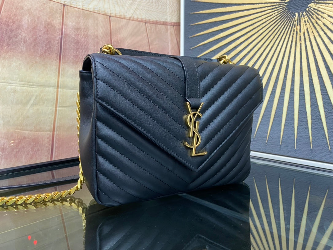 Saint Laurent College Medium Shoulder Bag in Quilted Leather - Black