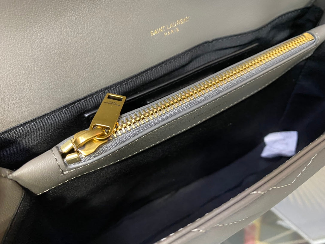 Saint Laurent College Medium in Quilted Leather Grey Gold Hardware