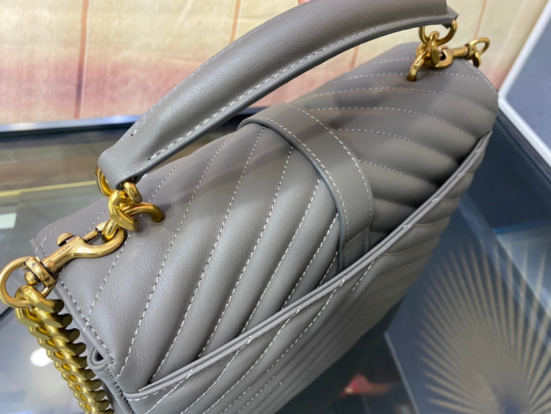 Saint Laurent College Medium in Quilted Leather Grey Gold Hardware