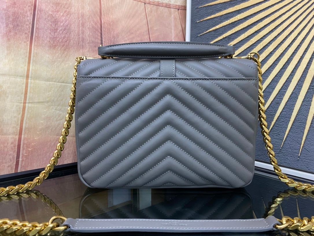 Saint Laurent College Medium in Quilted Leather Grey Gold Hardware