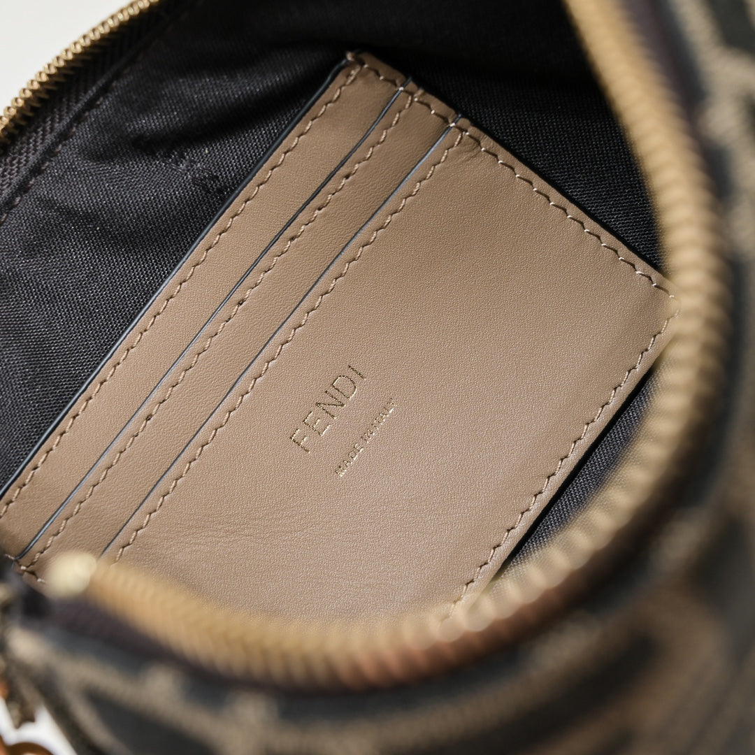 Fendi FF Monogram Canvas Small Pochette Bag with Gold-Tone Chain Strap - Tobacco/Brown