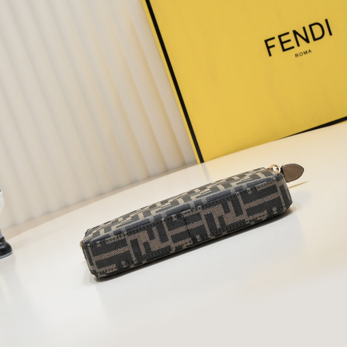 Fendi FF Monogram Canvas Small Pochette Bag with Gold-Tone Chain Strap - Tobacco/Brown