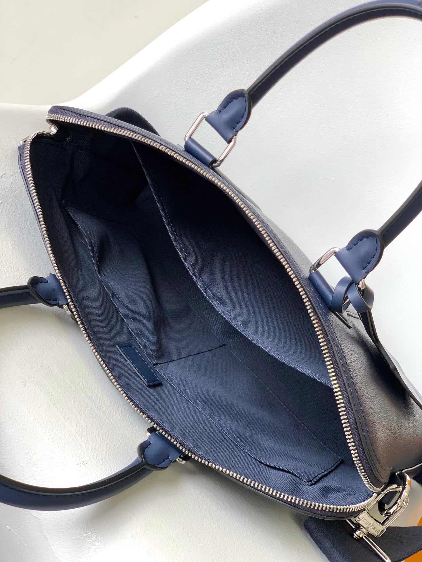 Louis Vuitton Navy Blue Leather Slim Briefcase Laptop Bag