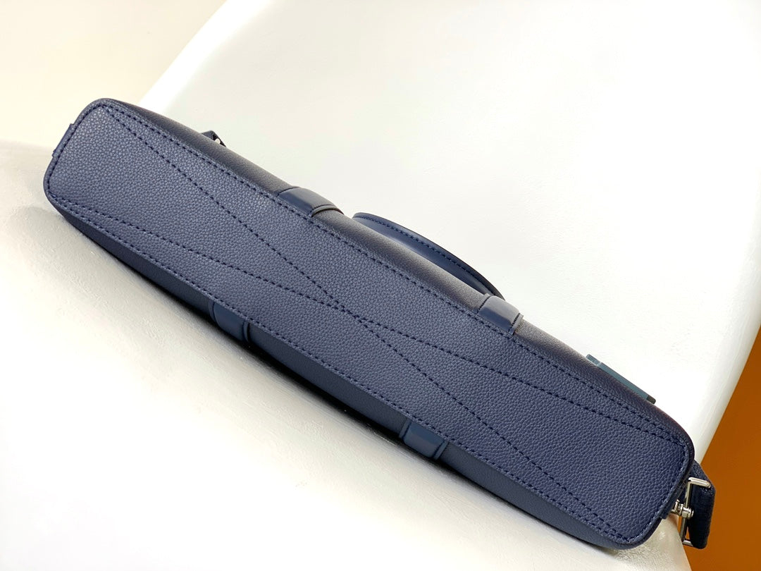 Louis Vuitton Navy Blue Leather Slim Briefcase Laptop Bag