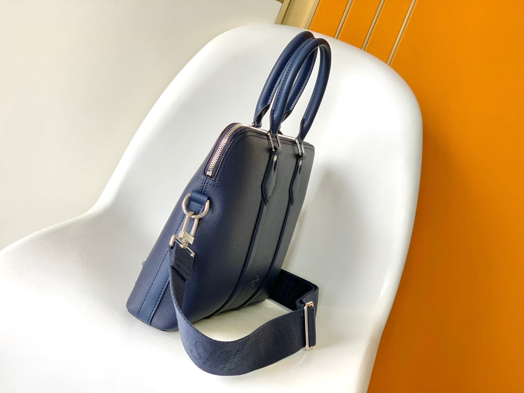 Louis Vuitton Navy Blue Leather Slim Briefcase Laptop Bag