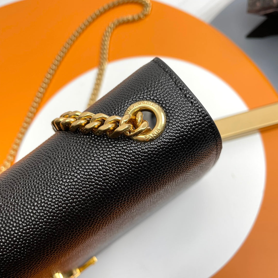 Saint Laurent YSL Kate Medium Chain Bag in Black Grained Leather
