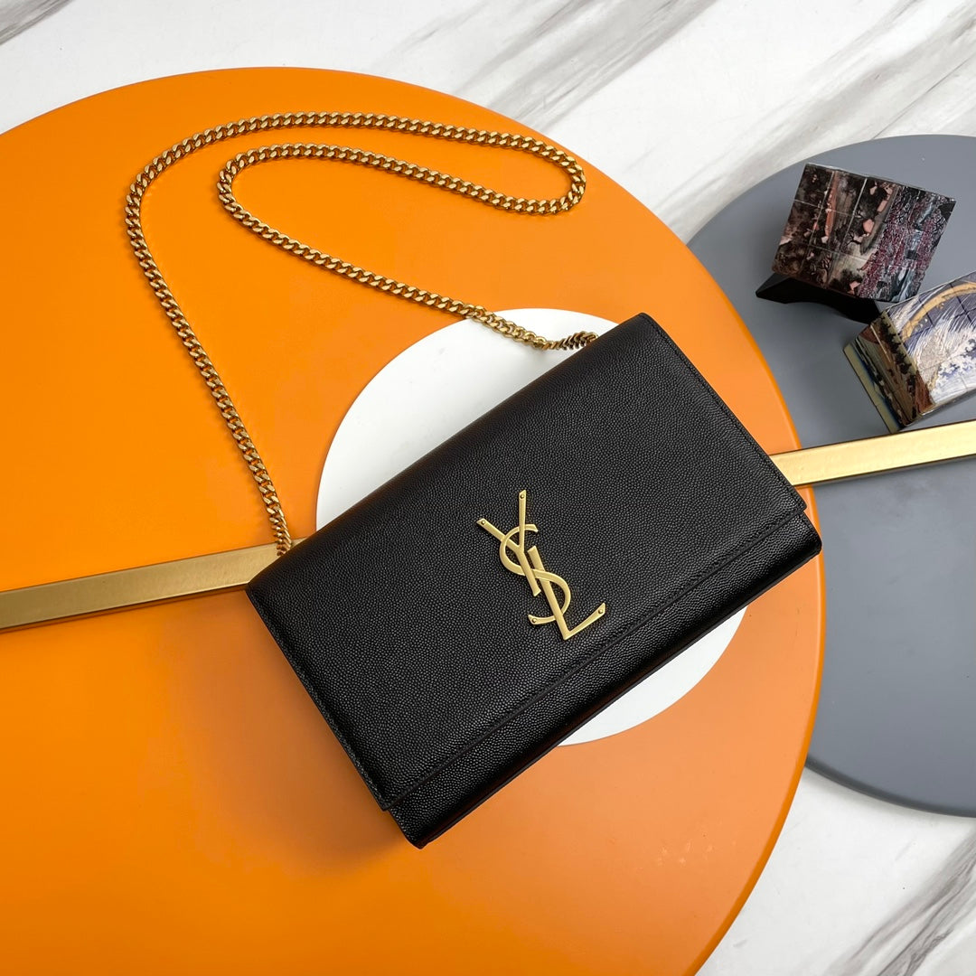 Saint Laurent YSL Kate Medium Chain Bag in Black Grained Leather