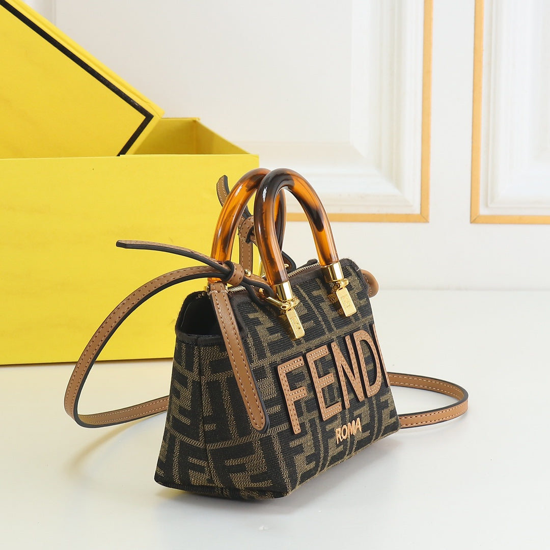 Fendi By The Way Mini FF Fabric Handbag with Plexiglass Handles