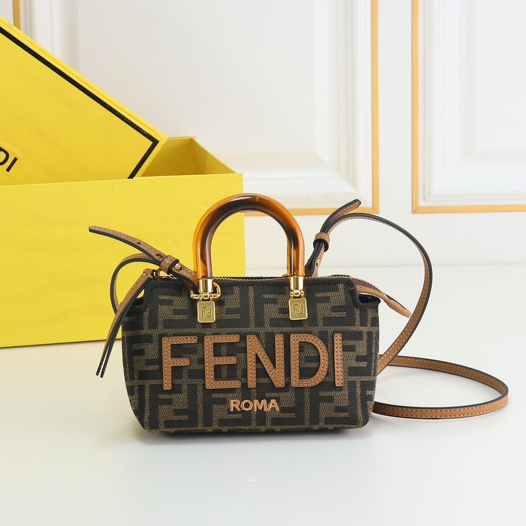 Fendi By The Way Mini FF Fabric Handbag with Plexiglass Handles