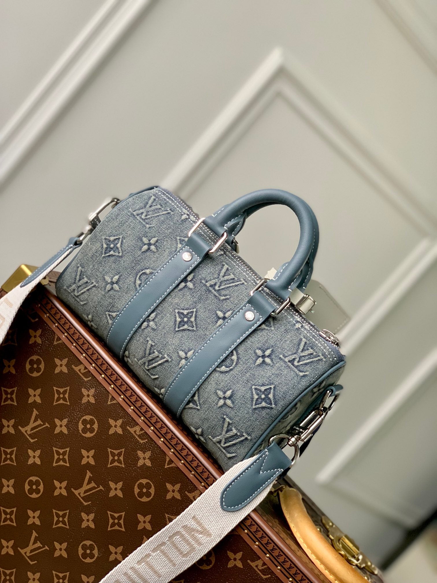 Louis Vuitton Speedy Bandoulière 25 Monogram Denim Blue Handbag