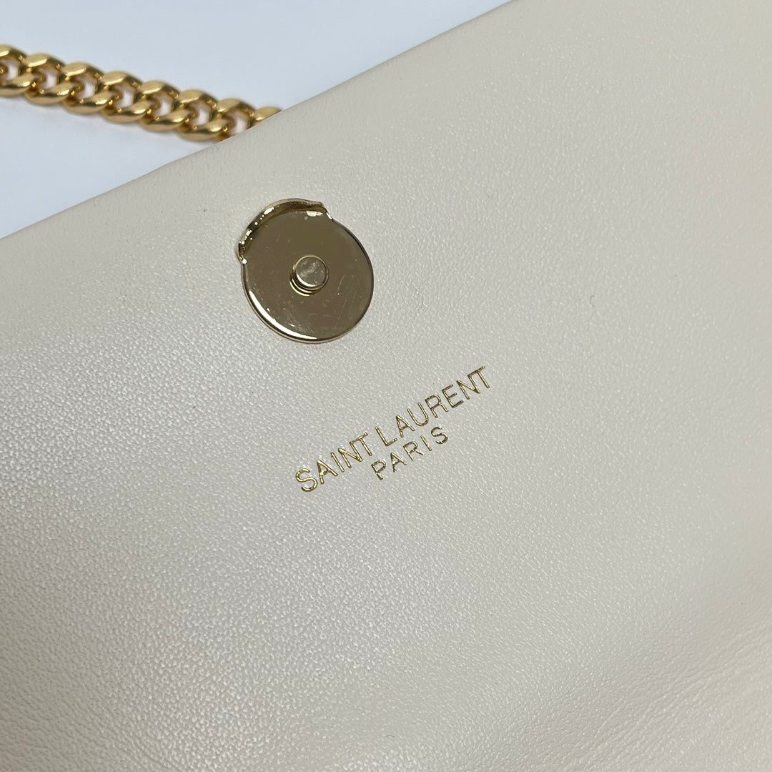 Saint Laurent Small Kate Tassel Shoulder Bag in Croc-Embossed Leather - Off-White