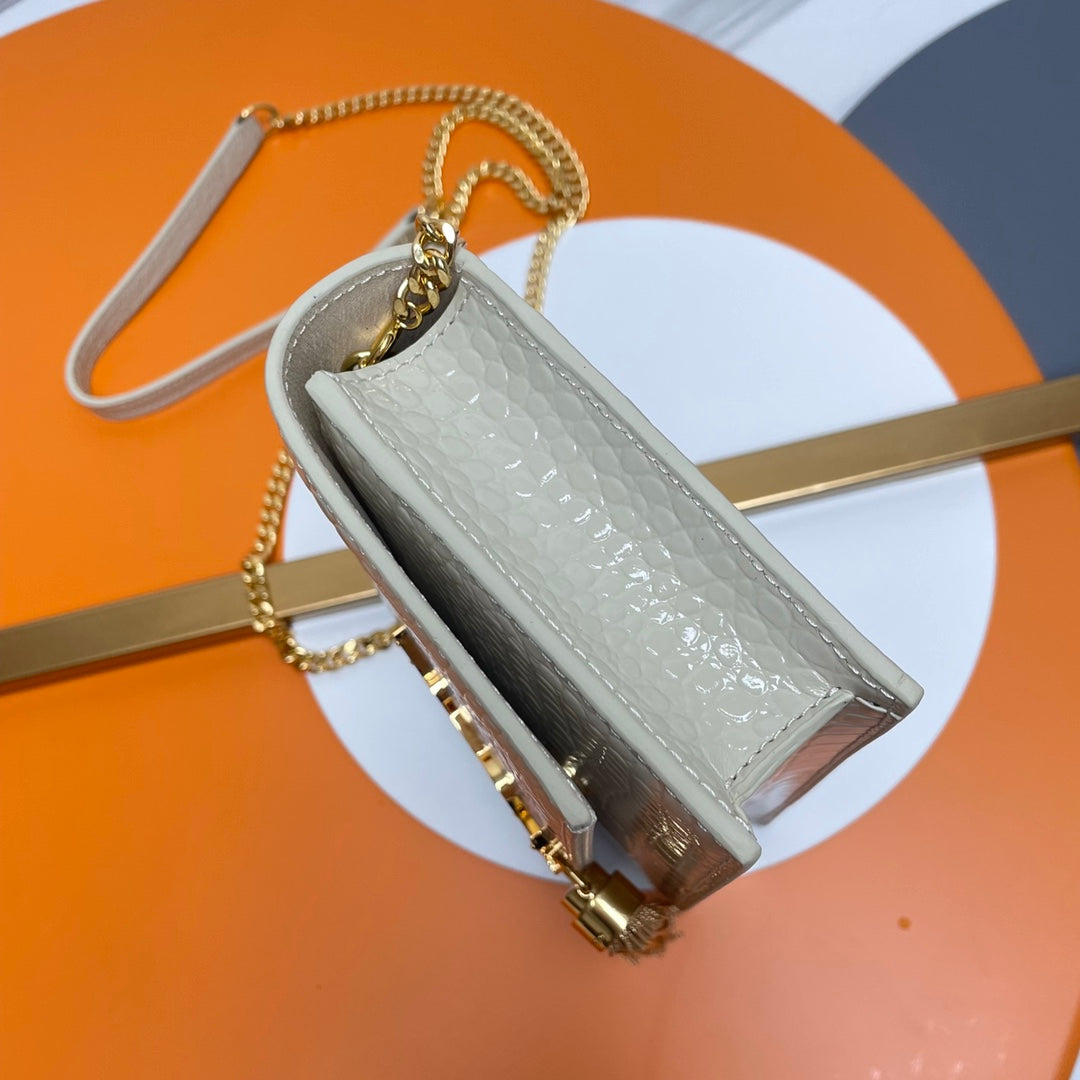Saint Laurent Small Kate Tassel Shoulder Bag in Croc-Embossed Leather - Off-White