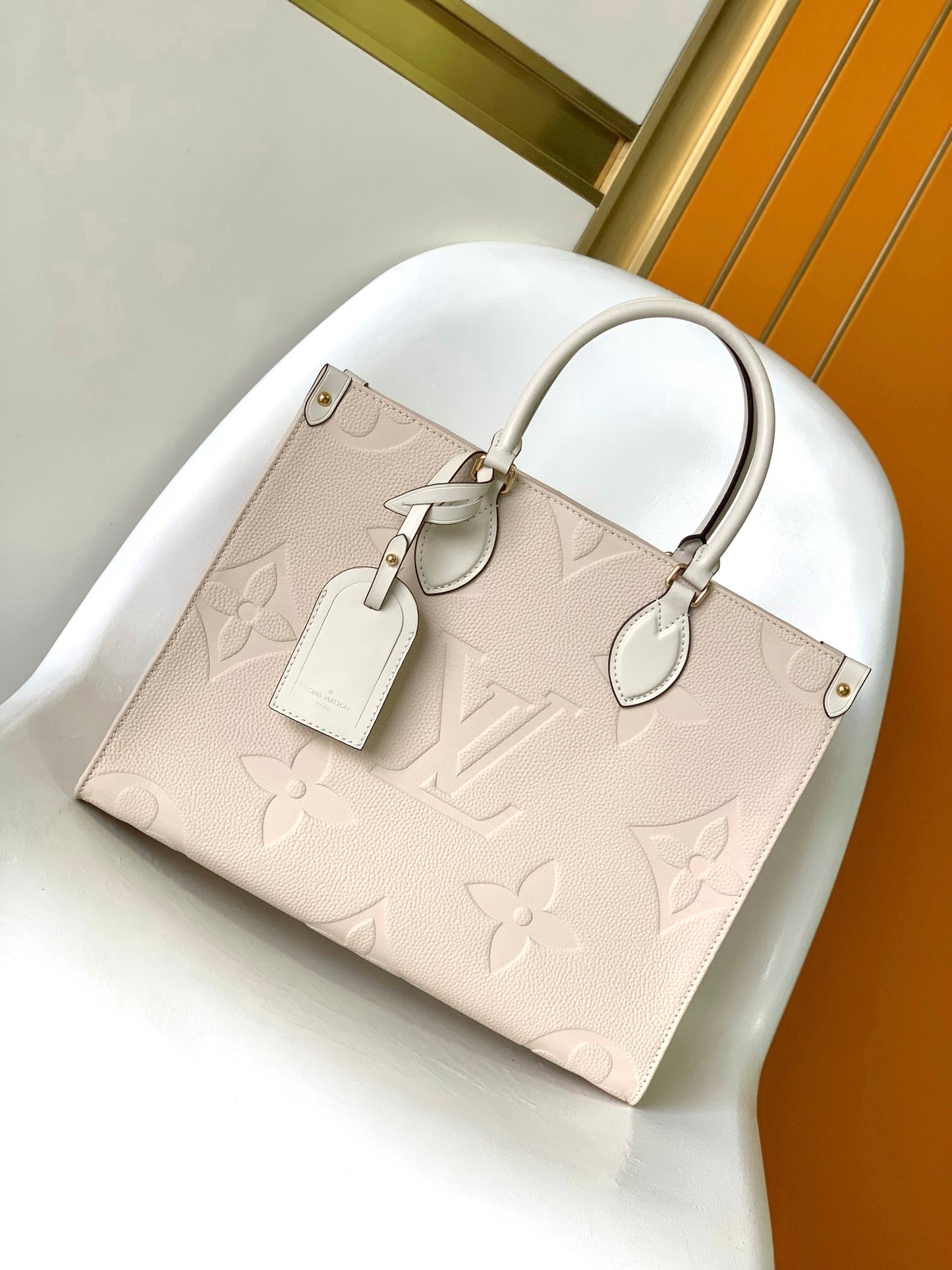Louis Vuitton Onthego MM Monogram Empreinte Leather Tote Bag - Cream