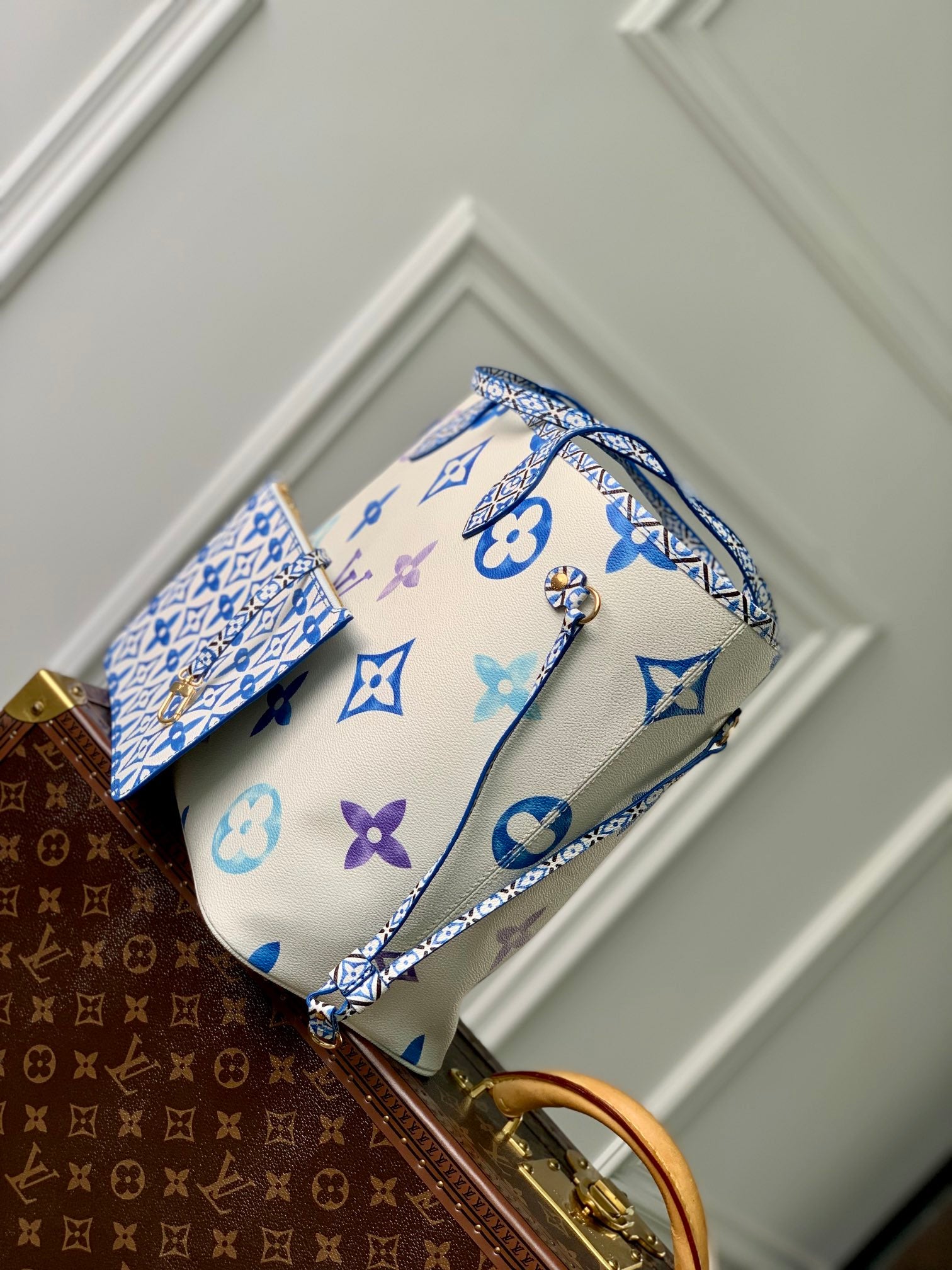 Louis Vuitton Neverfull MM By The Pool Monogram Tote Bag - White/Blue