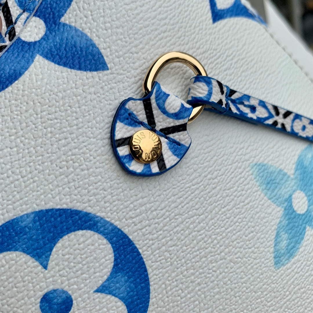 Louis Vuitton Neverfull MM By The Pool Monogram Tote Bag - White/Blue