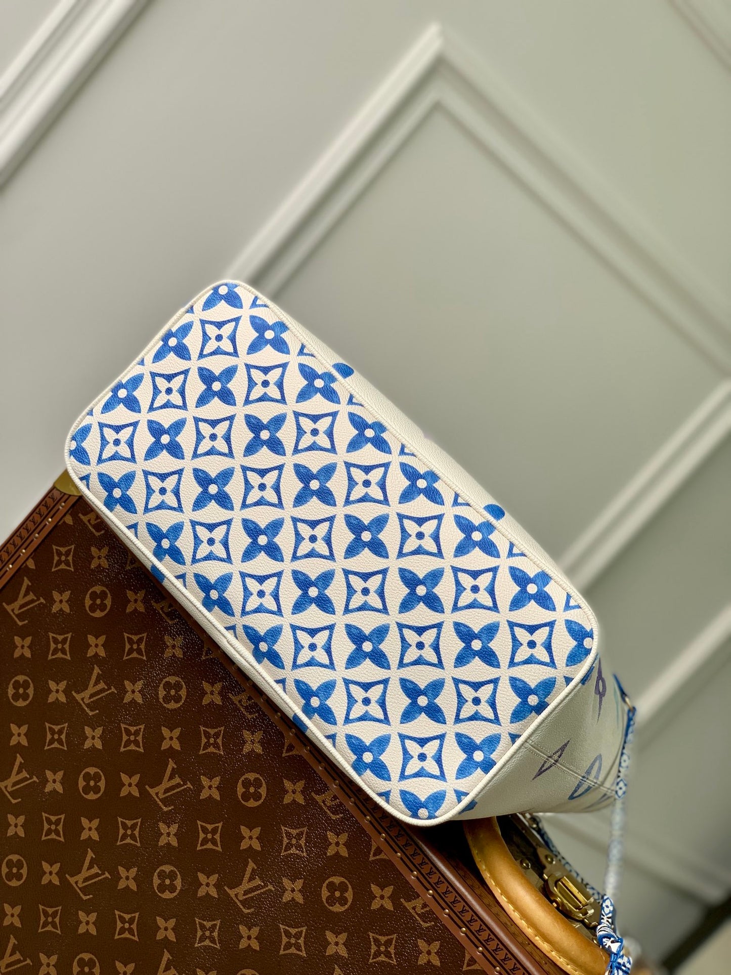 Louis Vuitton Neverfull MM By The Pool Monogram Tote Bag - White/Blue
