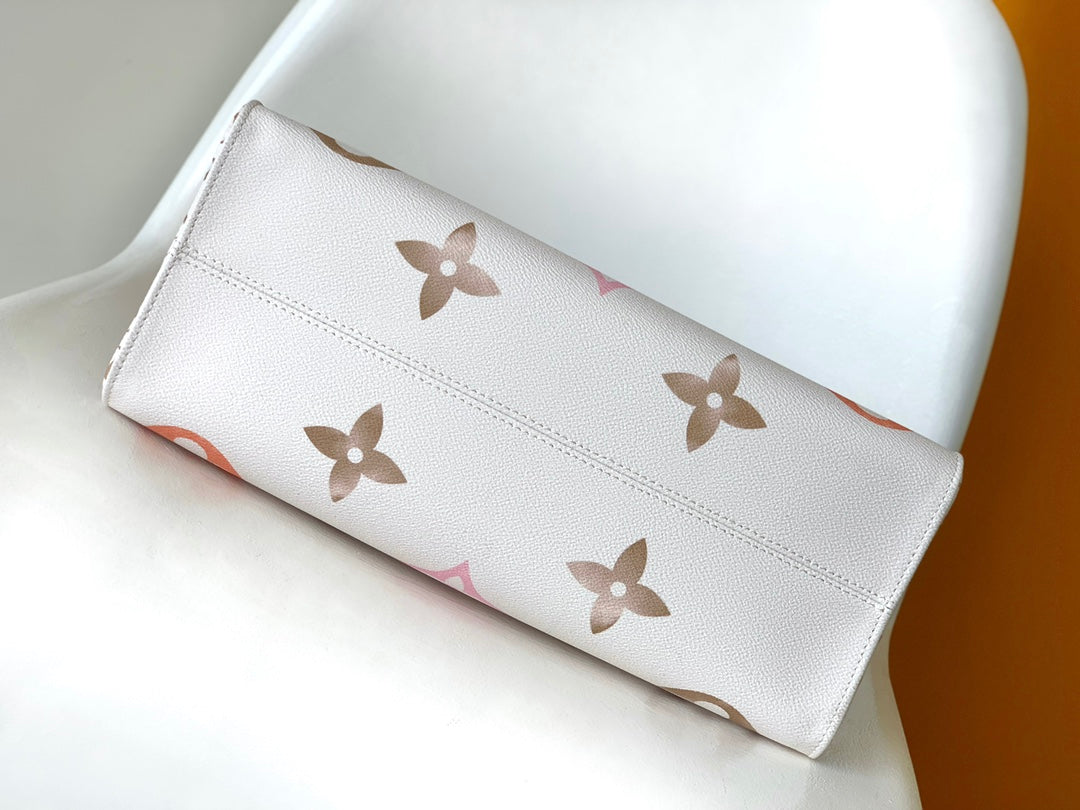 Louis Vuitton Onthego MM Monogram Empreinte Leather Tote Bag - Pastel White/Pink