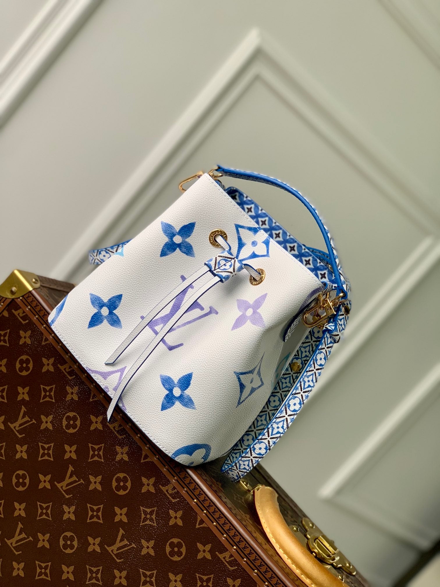 Louis Vuitton Nano Noé By The Pool Bucket Bag - Blue and White Monogram Leather