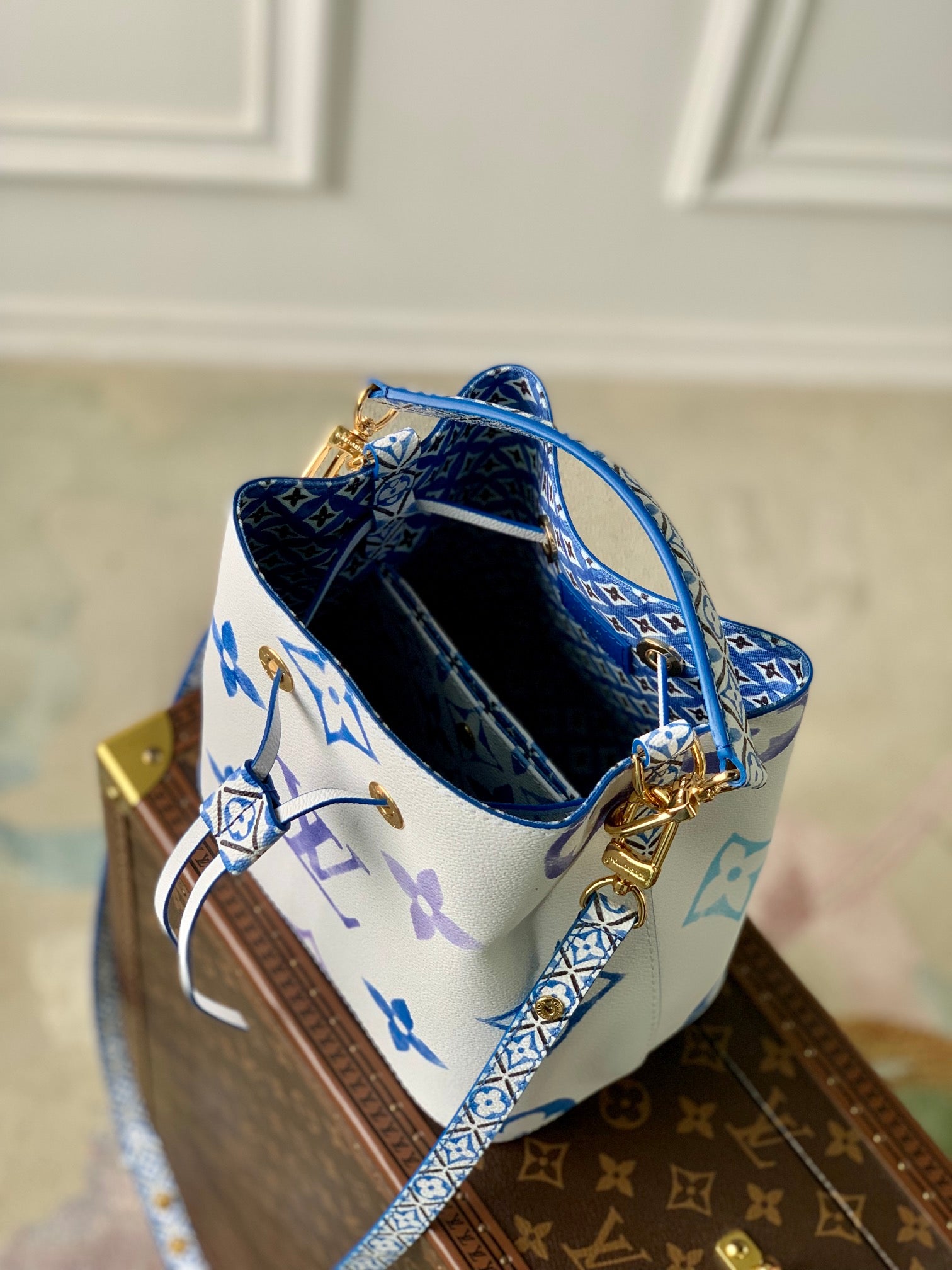 Louis Vuitton Nano Noé By The Pool Bucket Bag - Blue and White Monogram Leather