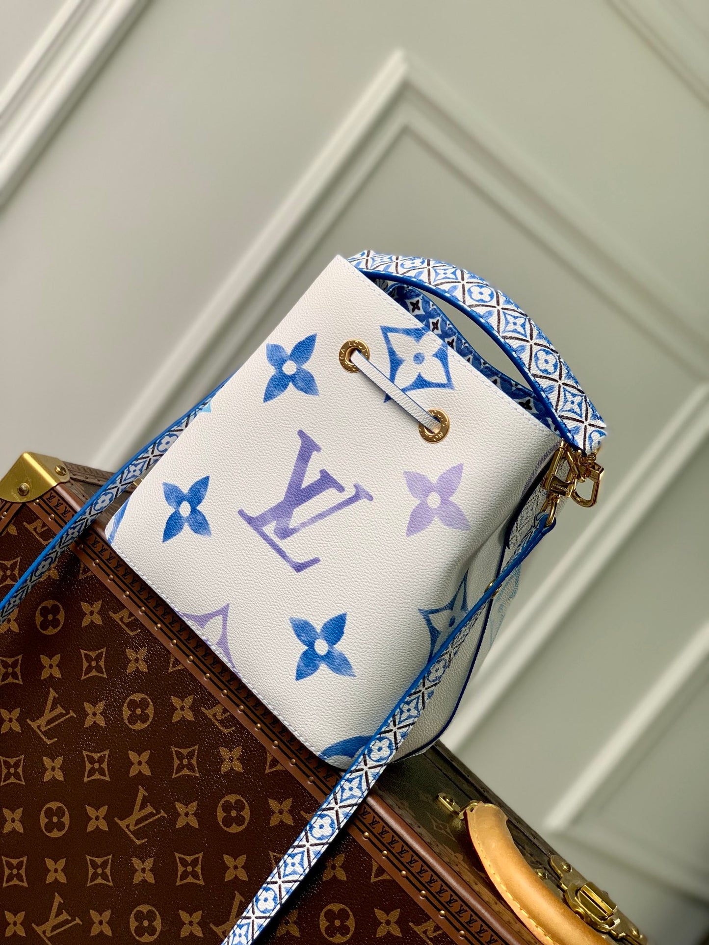 Louis Vuitton Nano Noé By The Pool Bucket Bag - Blue and White Monogram Leather