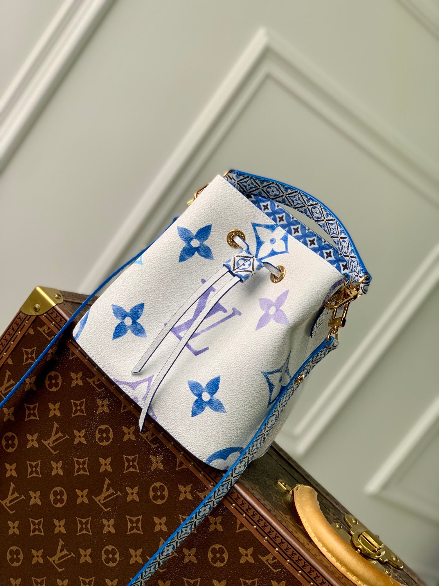 Louis Vuitton Nano Noé By The Pool Bucket Bag - Blue and White Monogram Leather