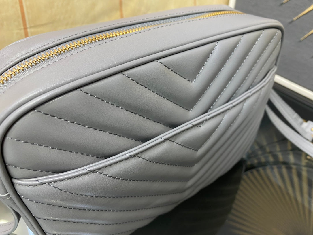 Saint Laurent Lou Camera Bag in Quilted Leather - Light Blue-Grey