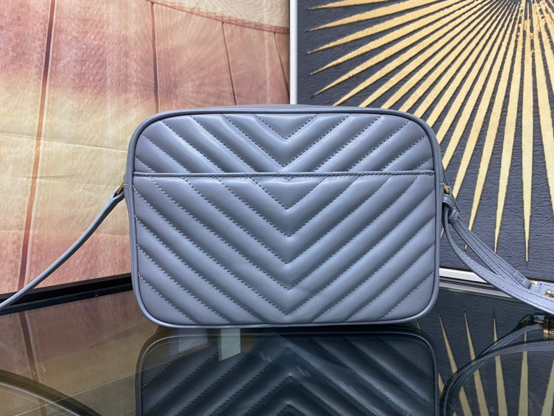 Saint Laurent Lou Camera Bag in Quilted Leather - Light Blue-Grey