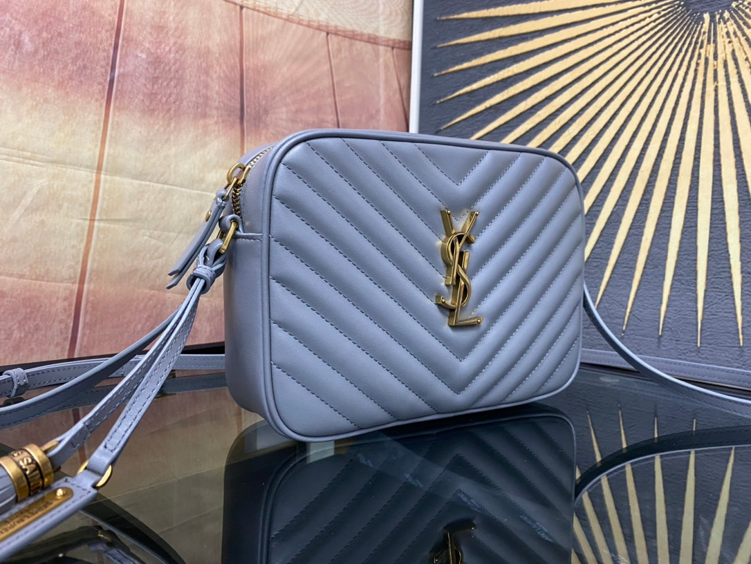 Saint Laurent Lou Camera Bag in Quilted Leather - Light Blue-Grey