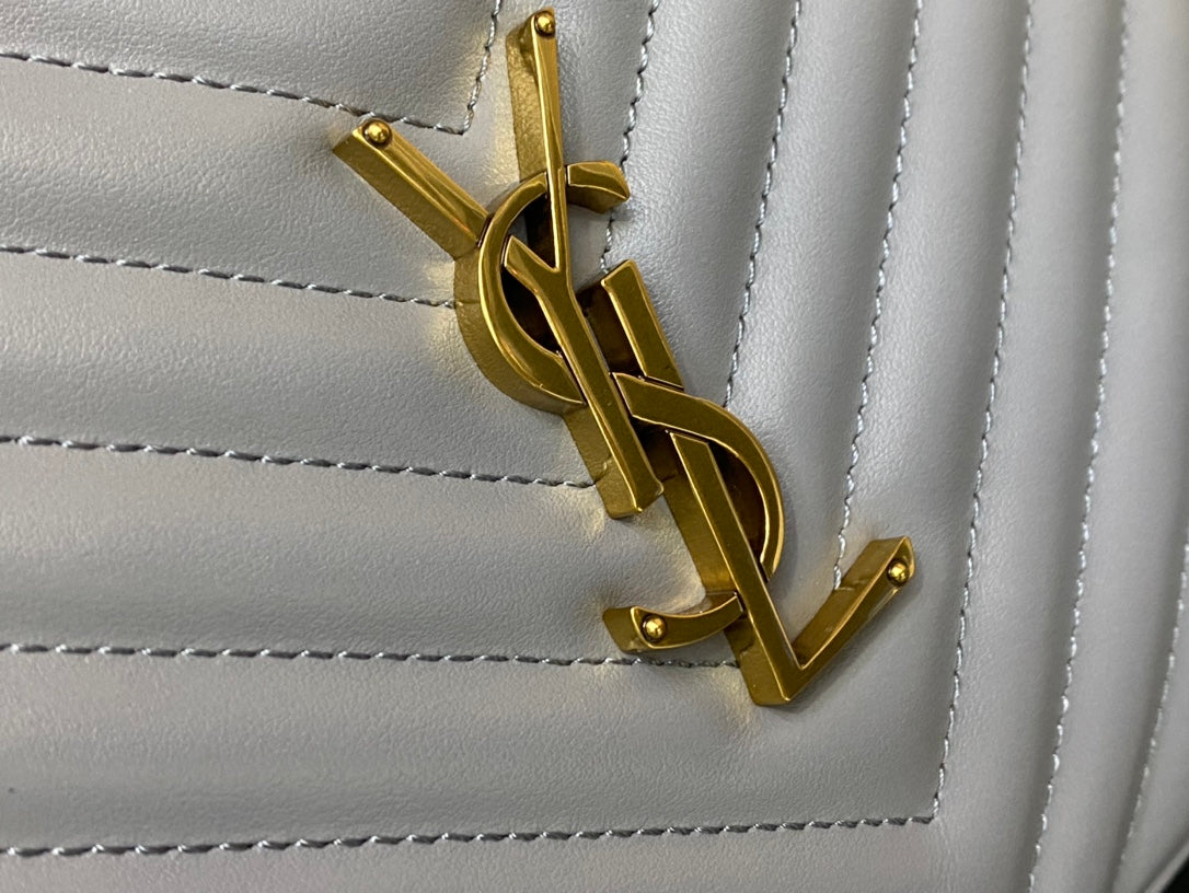 Saint Laurent Lou Camera Bag in Quilted Leather - Light Blue-Grey