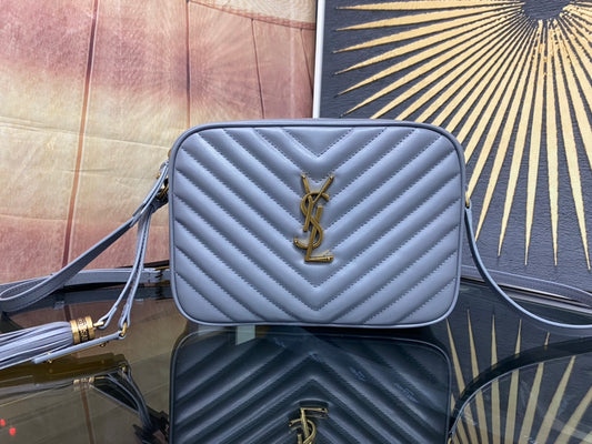Saint Laurent Lou Camera Bag in Quilted Leather - Light Blue-Grey