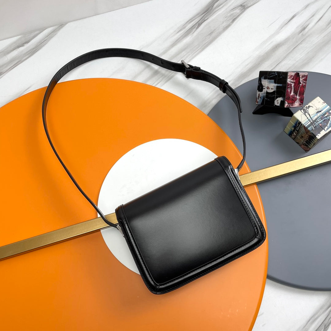 Saint Laurent YSL Small Solferino Shoulder Bag in Black Leather