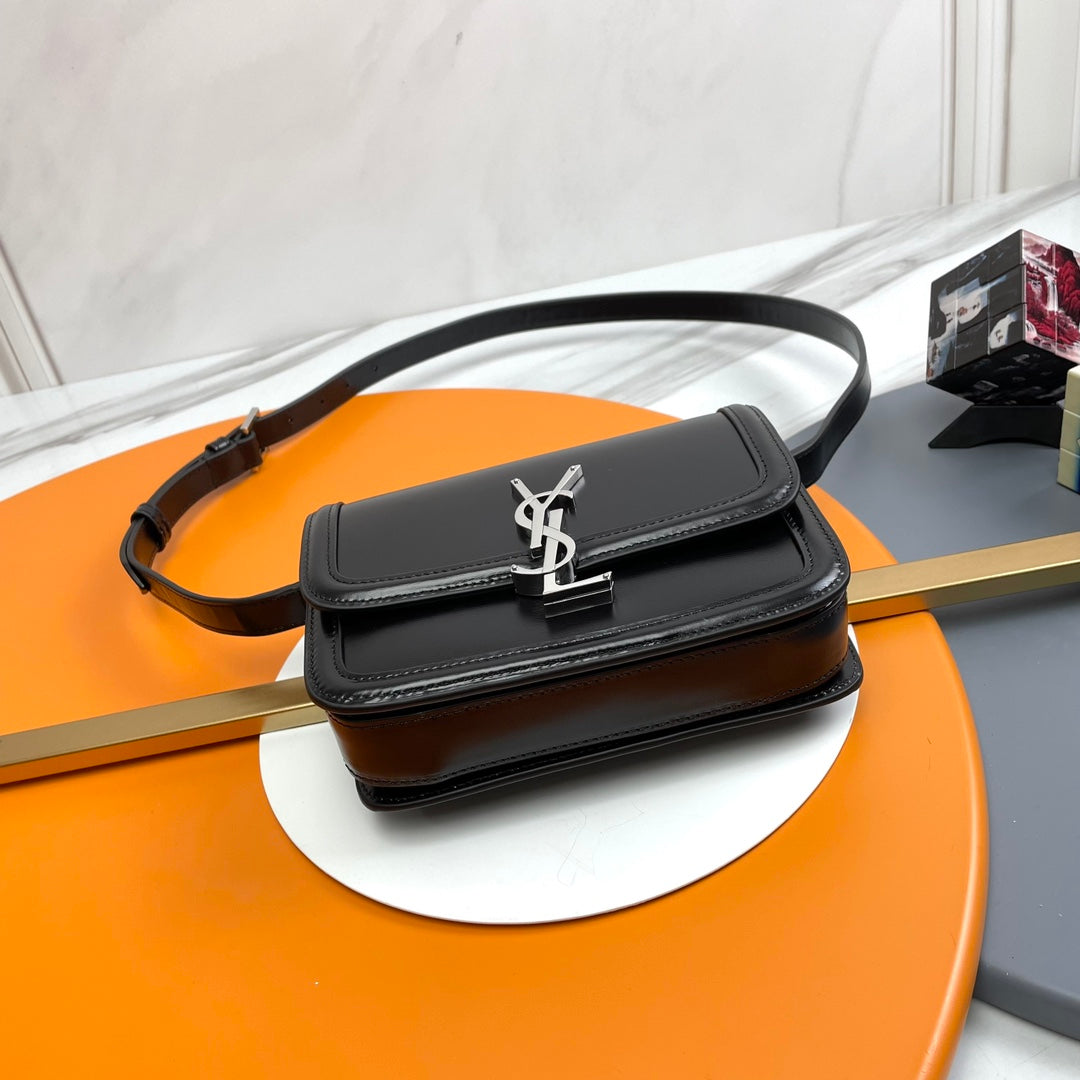 Saint Laurent YSL Small Solferino Shoulder Bag in Black Leather