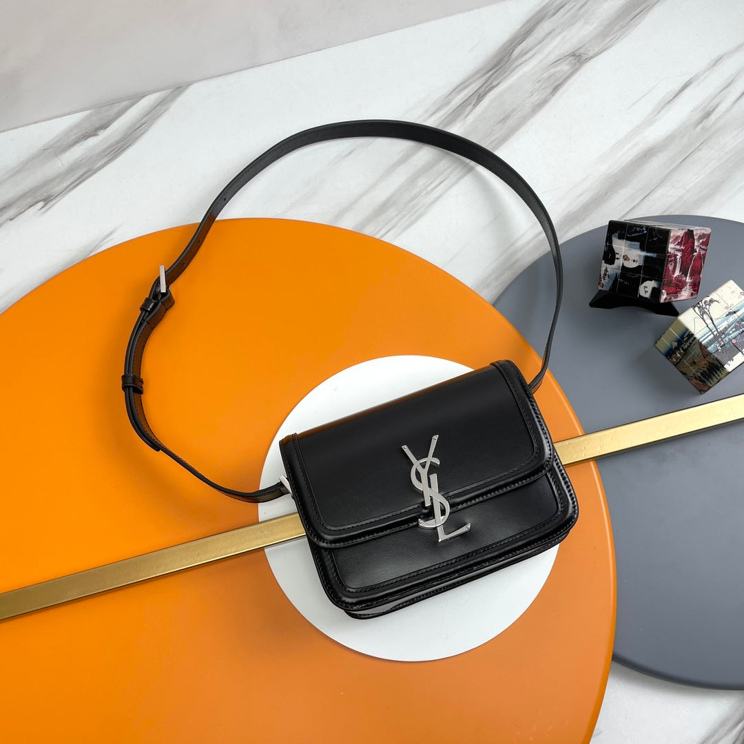 Saint Laurent YSL Small Solferino Shoulder Bag in Black Leather