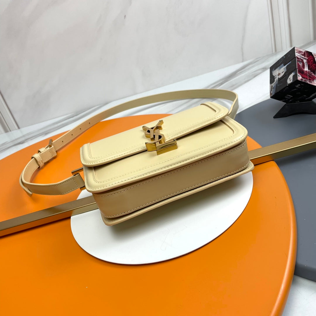 Saint Laurent Solferino Small Box Bag in Beige Leather