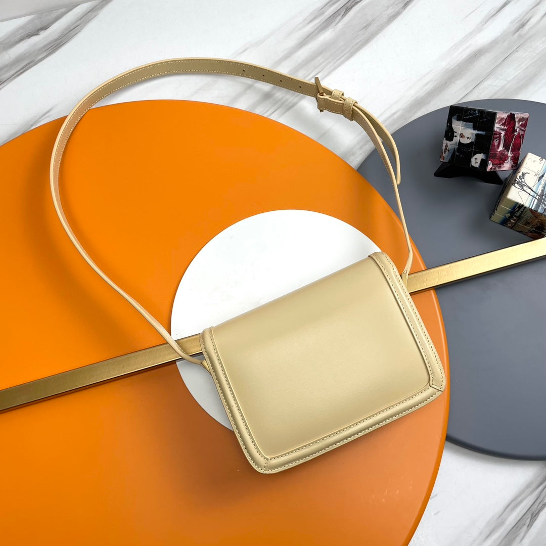 Saint Laurent Solferino Small Box Bag in Beige Leather