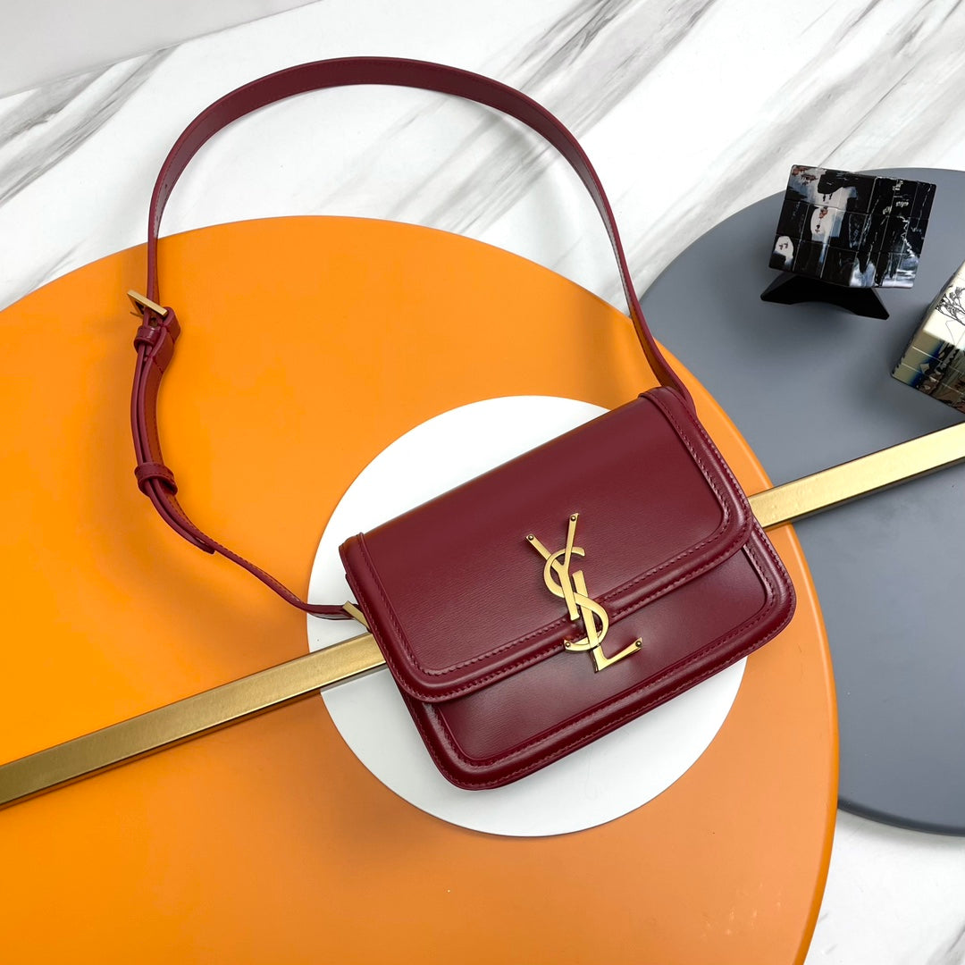 Saint Laurent Solferino Small Shoulder Bag in Burgundy Leather