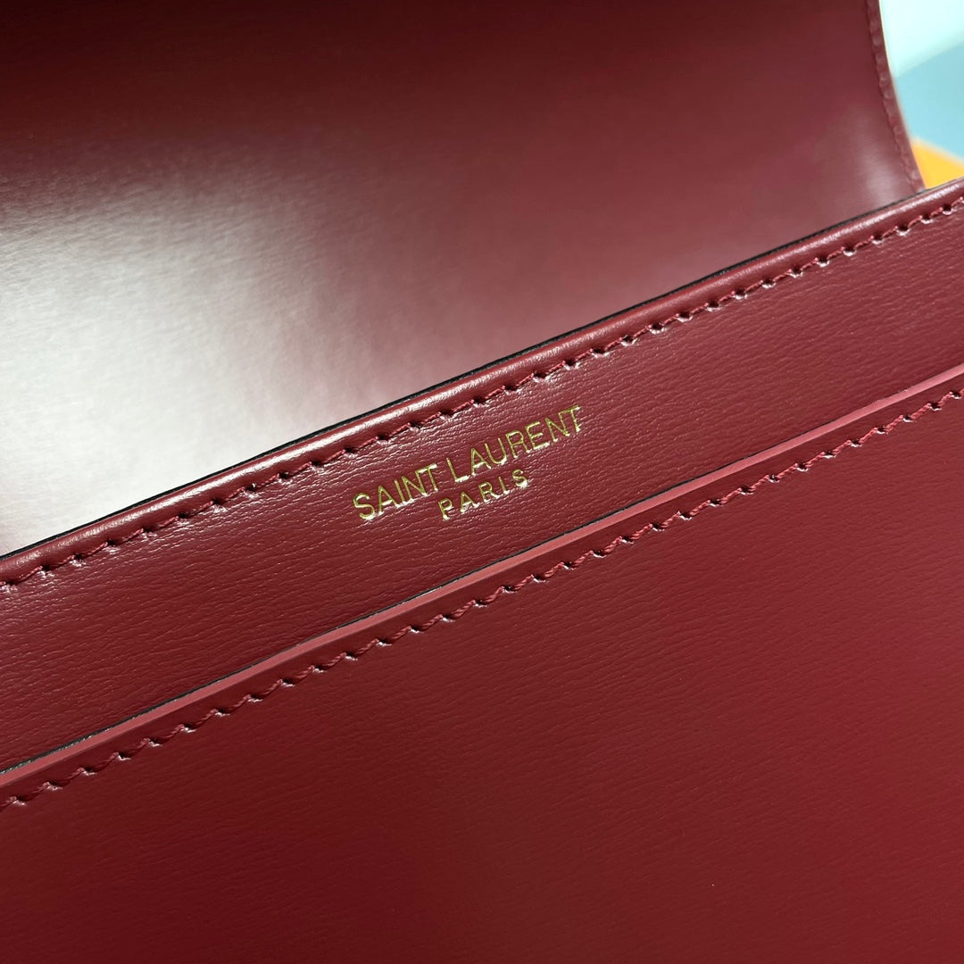 Saint Laurent Solferino Small Shoulder Bag in Burgundy Leather