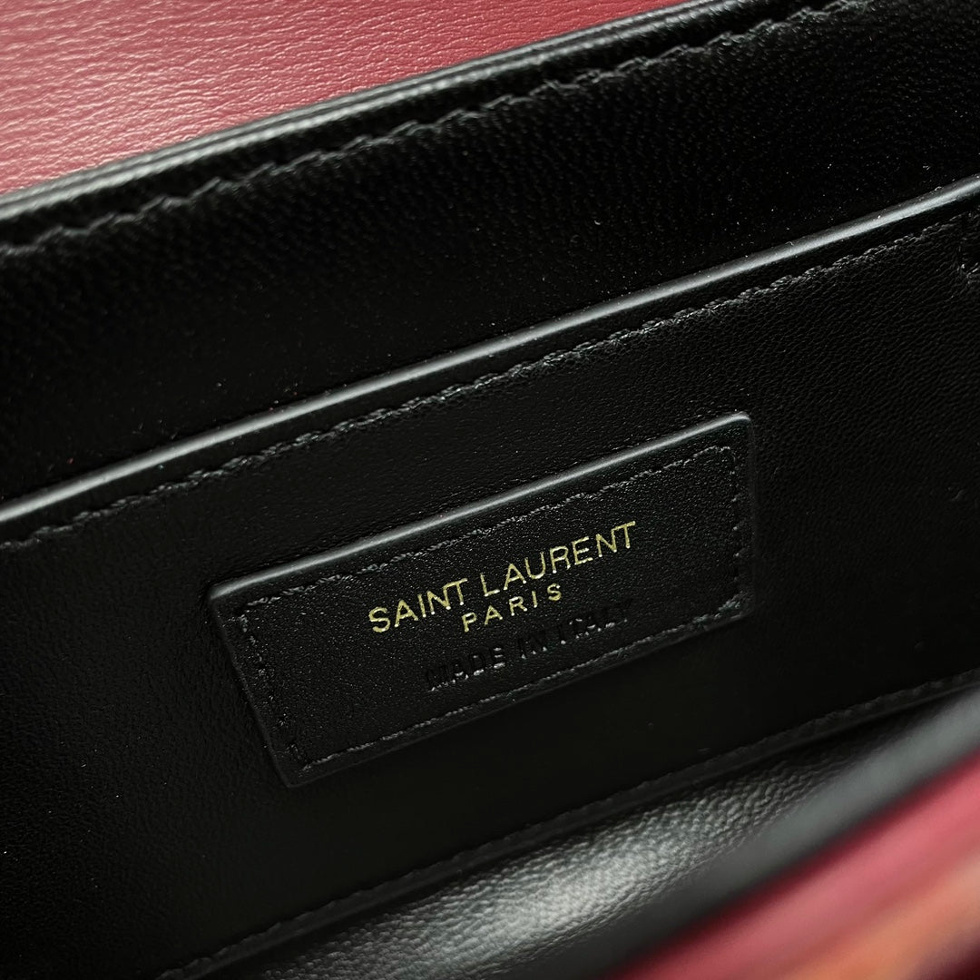 Saint Laurent Solferino Small Shoulder Bag in Burgundy Leather