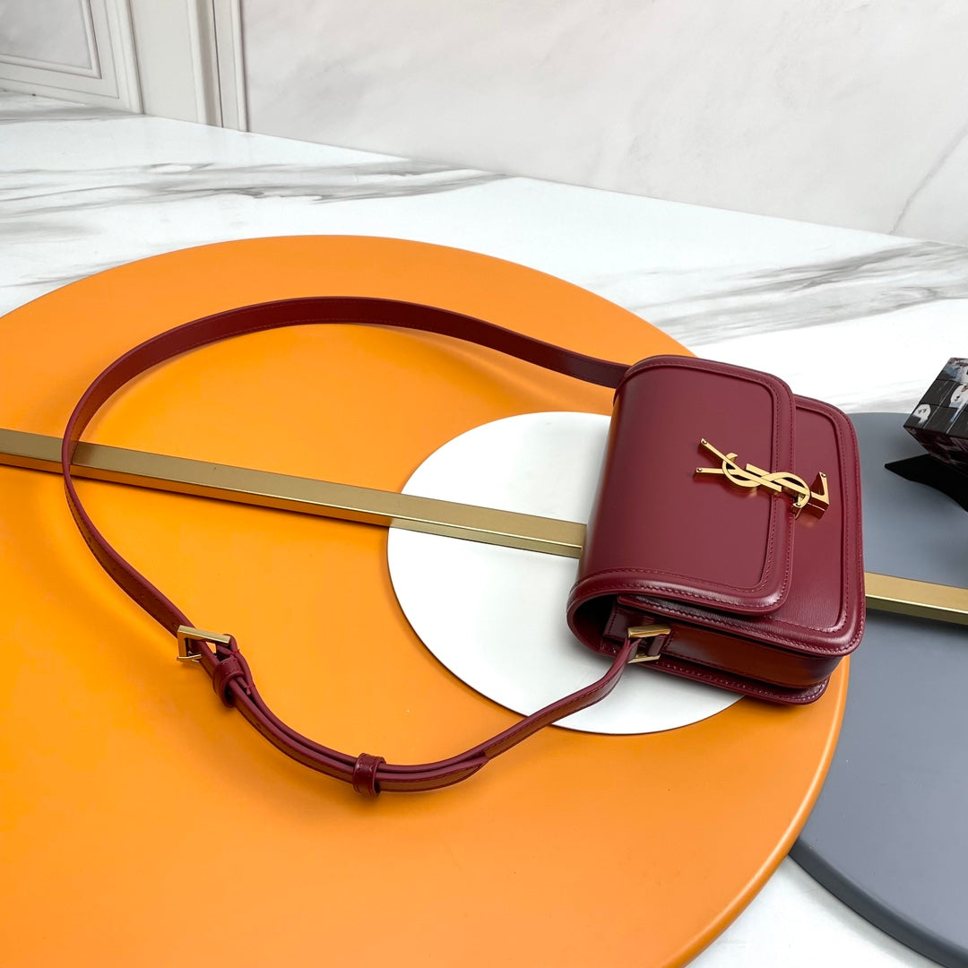 Saint Laurent Solferino Small Shoulder Bag in Burgundy Leather