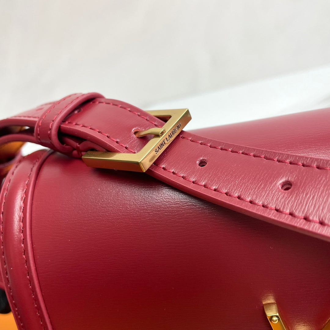 Saint Laurent Solferino Small Shoulder Bag in Burgundy Leather
