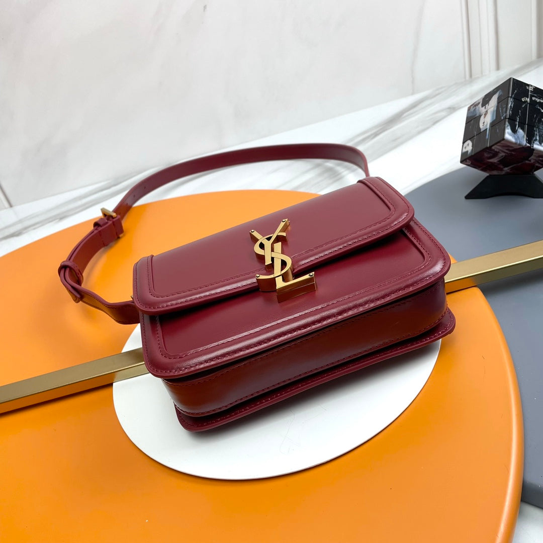 Saint Laurent Solferino Small Shoulder Bag in Burgundy Leather